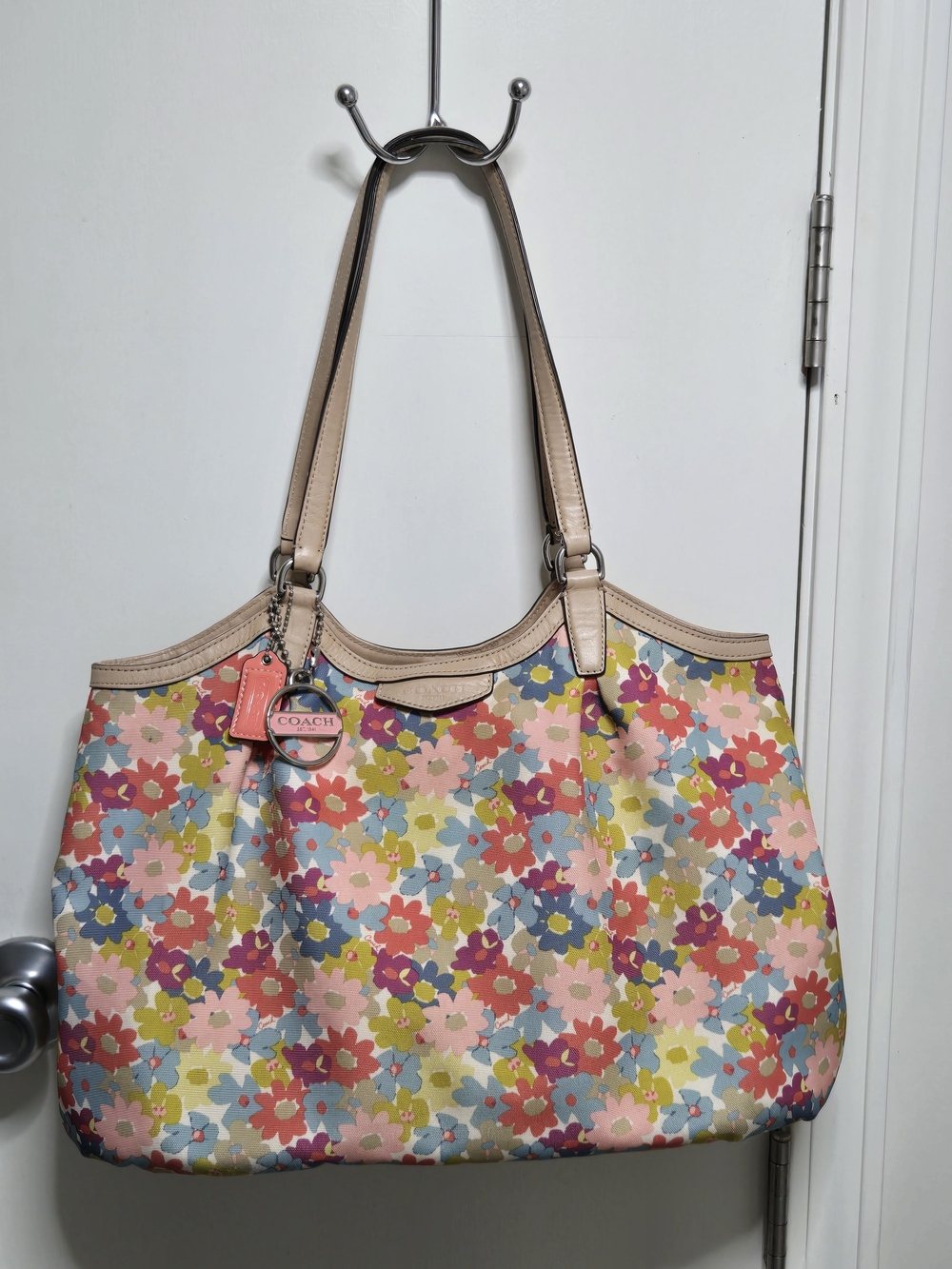 Coach Floral Multicolor Shoulder Tote with Pink Tag
